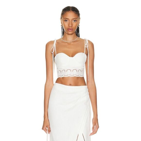 SIMKHAI Sherri Scarf Embroidered Linen‎ Top in White - Picture 1 of 7